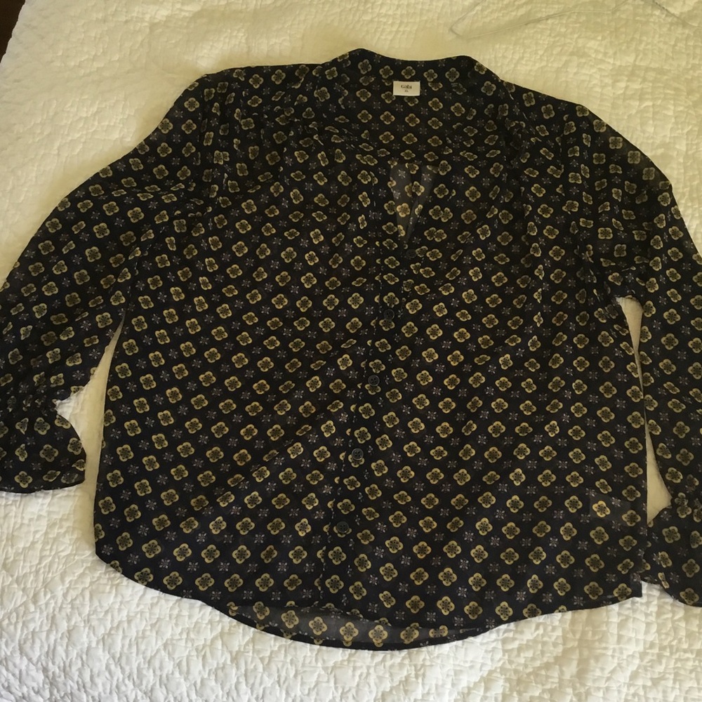 Women’s Navy Blue Patterned Button-Up Shirt